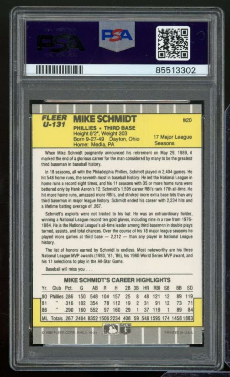 Mike Schmidt Card 1989 Fleer Update #U-131 PSA 8 Image 2