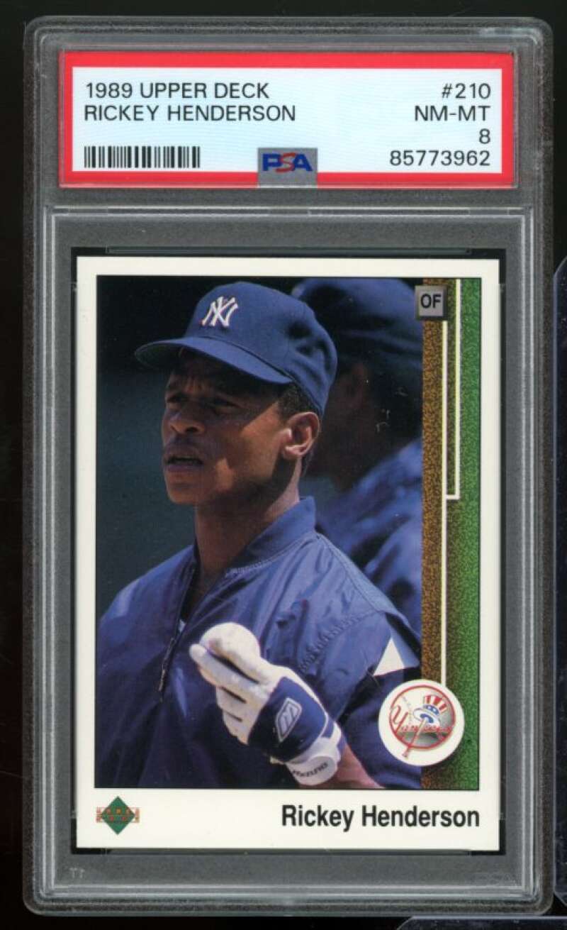 Rickey Henderson Card 1989 Upper Deck #210 PSA 8 Image 1