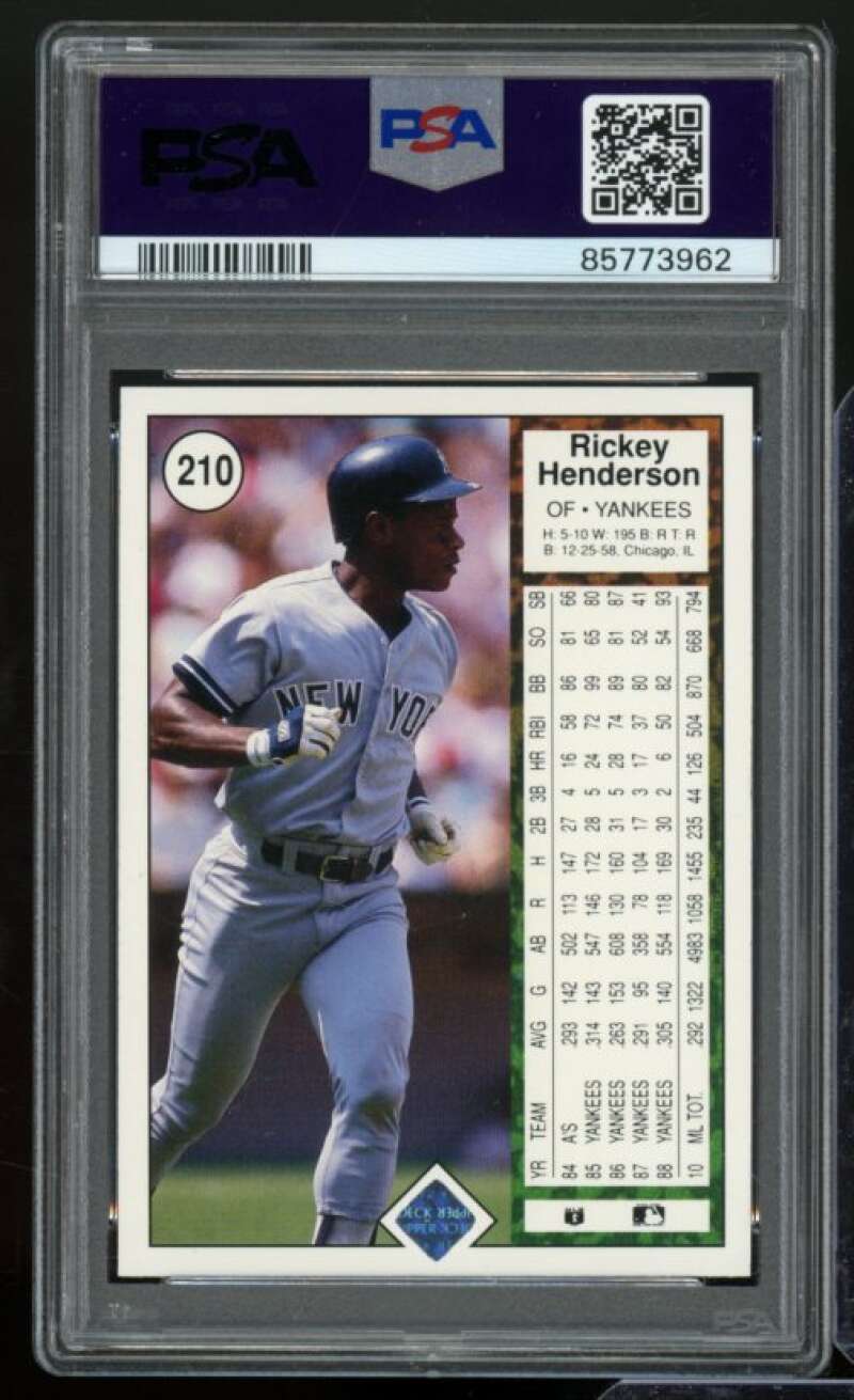 Rickey Henderson Card 1989 Upper Deck #210 PSA 8 Image 2