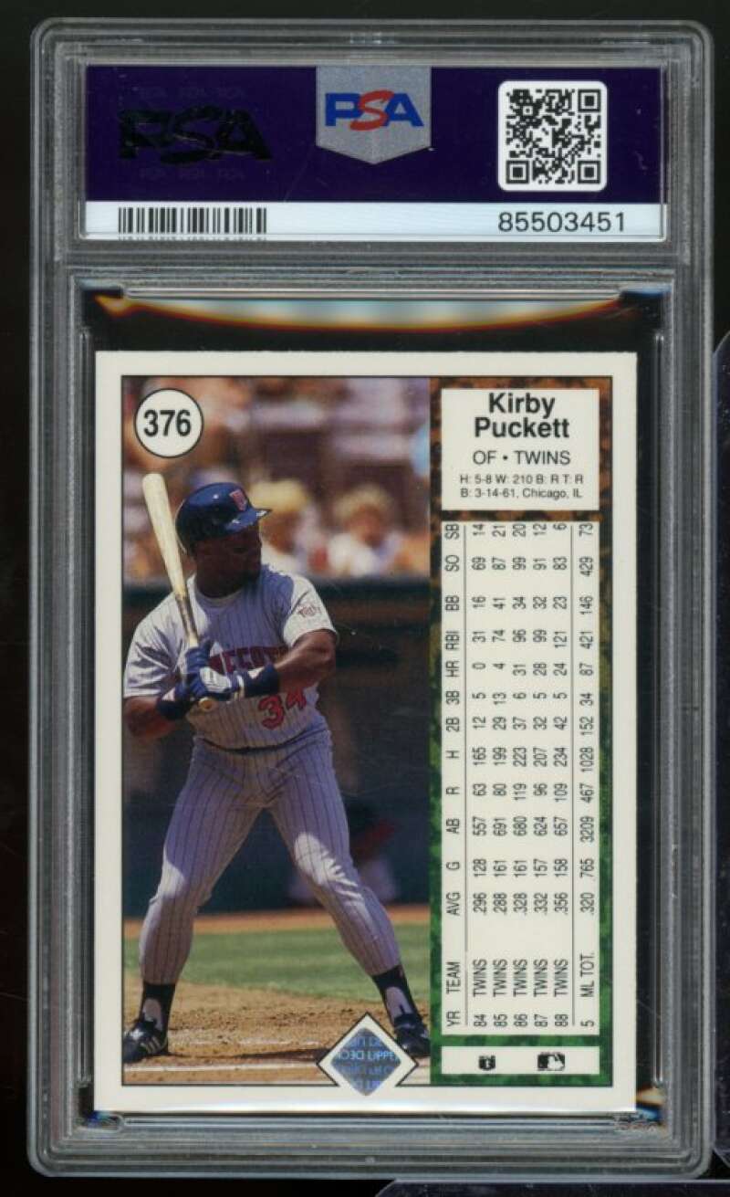 Kirby Puckett Card 1989 Upper Deck #376 PSA 9 Image 2