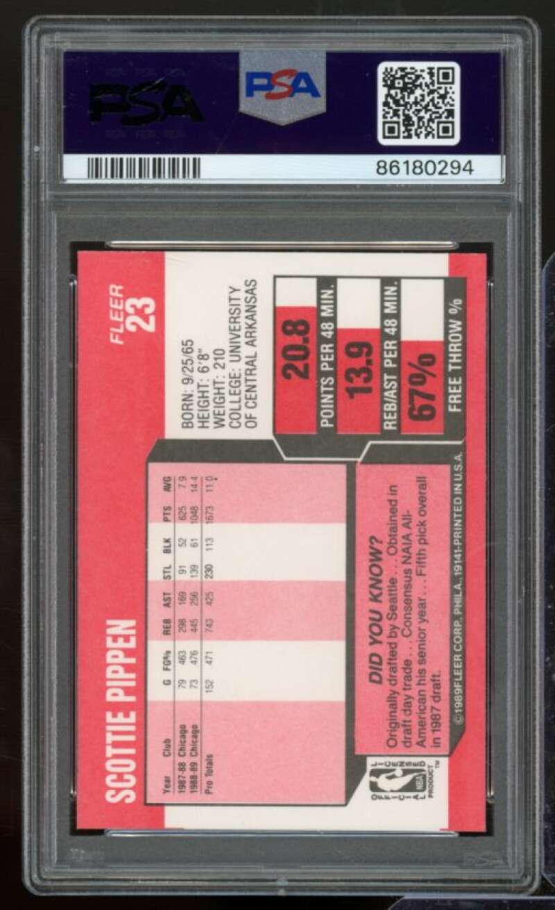 Scottie Pippen Card 1989-90 Fleer #23 PSA 9 Image 2