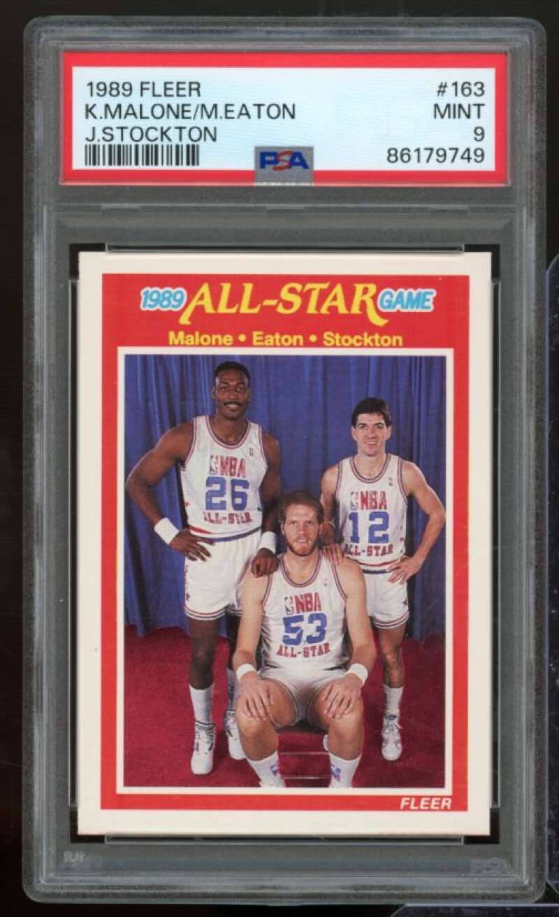 Karl Malone/Mark Eaton Card 1989-90 Fleer #163 PSA 9 Image 1