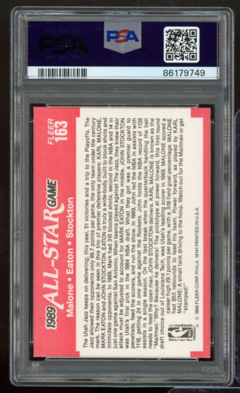 Karl Malone/Mark Eaton Card 1989-90 Fleer #163 PSA 9 Image 2