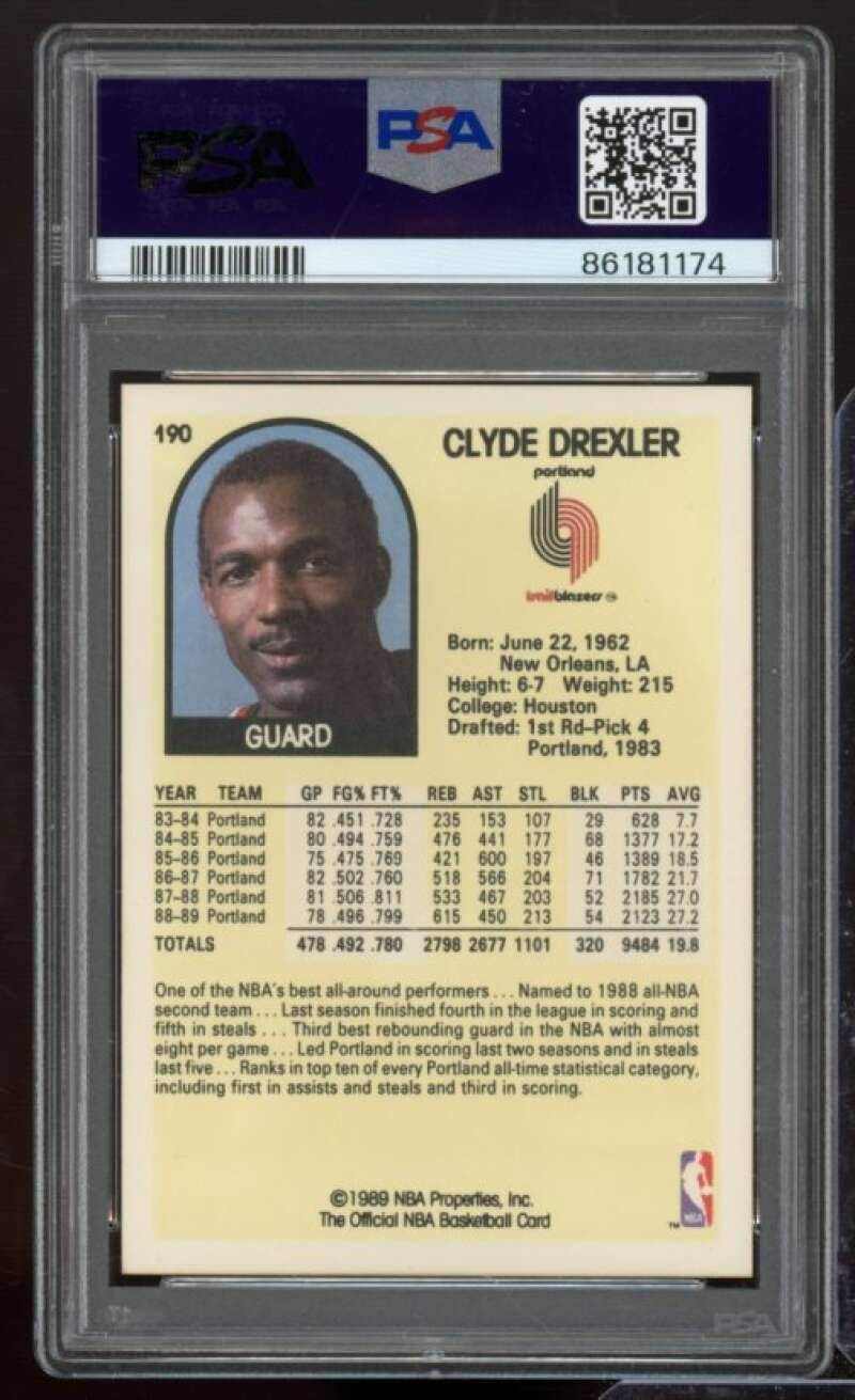 Clyde Drexler Card 1989-90 Hoops #190 PSA 8 Image 2