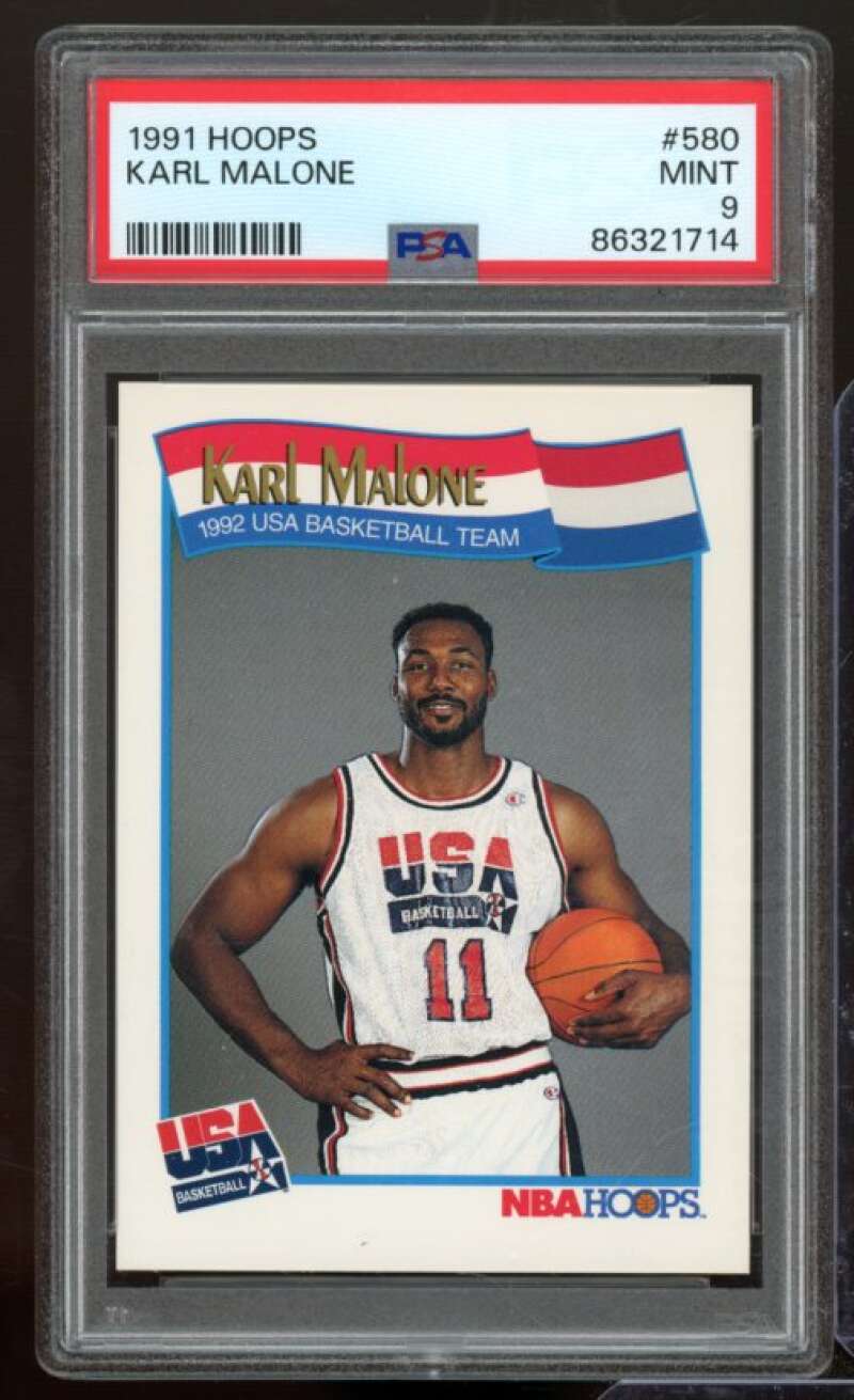 Karl Malone Card 1991-92 Hoops #580 PSA 9 Image 1