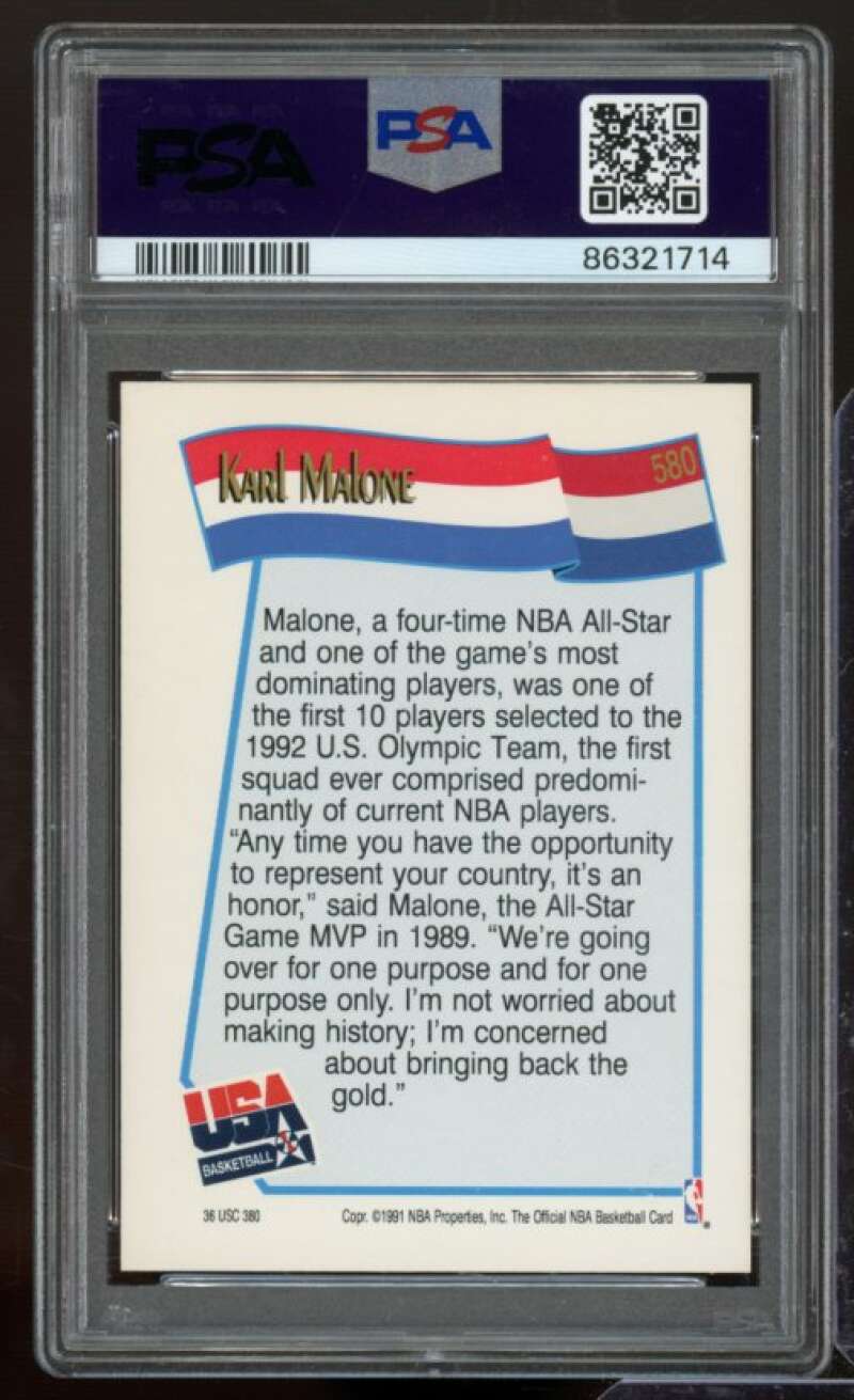 Karl Malone Card 1991-92 Hoops #580 PSA 9 Image 2