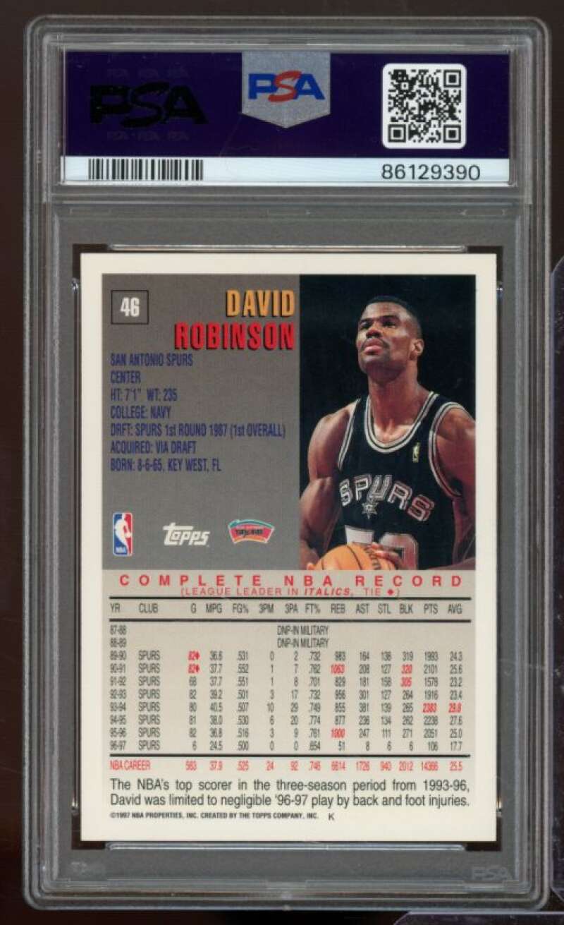 David Robinson Card 1997-98 Topps #46 PSA 9 Image 2