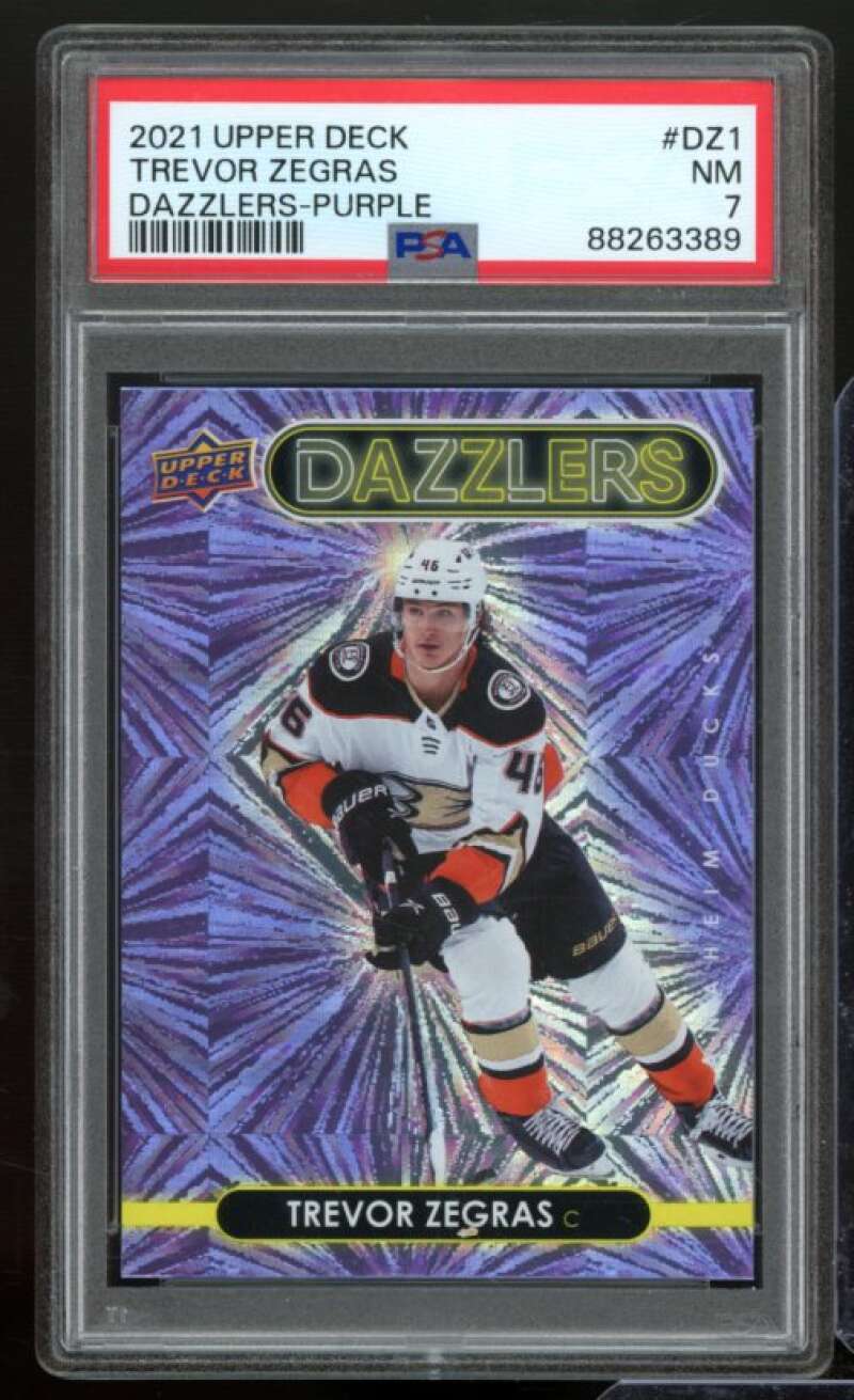 Trevor Zegras Rookie Card 2021-22 Upper Deck Dazzlers Purple #DZ1 PSA 7 Image 1