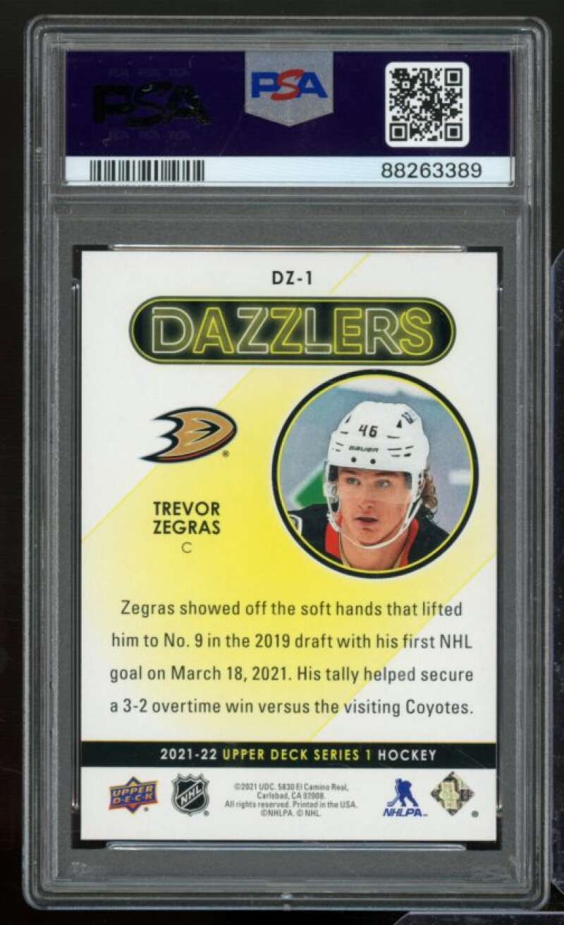 Trevor Zegras Rookie Card 2021-22 Upper Deck Dazzlers Purple #DZ1 PSA 7 Image 2