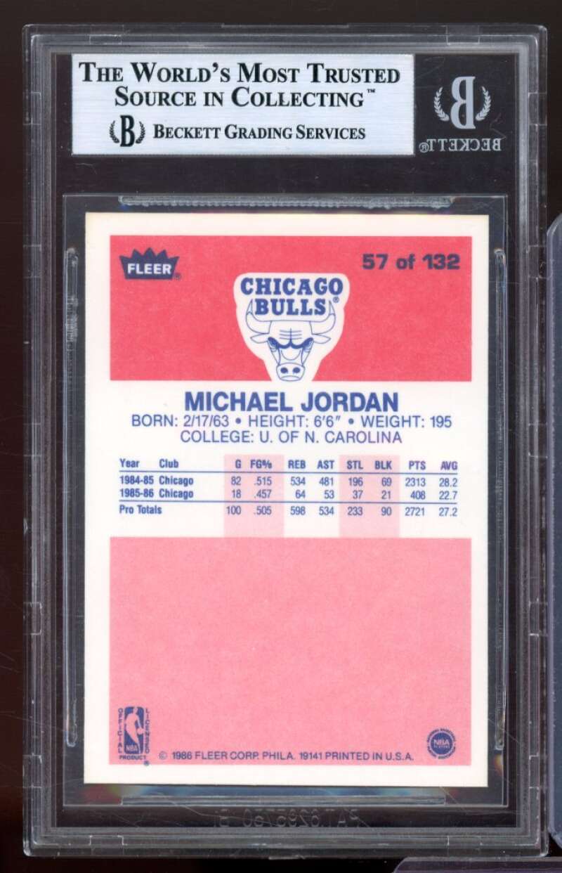 Michael Jordan Rookie Card 1986-87 Fleer #57 BGS 9 (8.5 9 9 9.5) Image 2