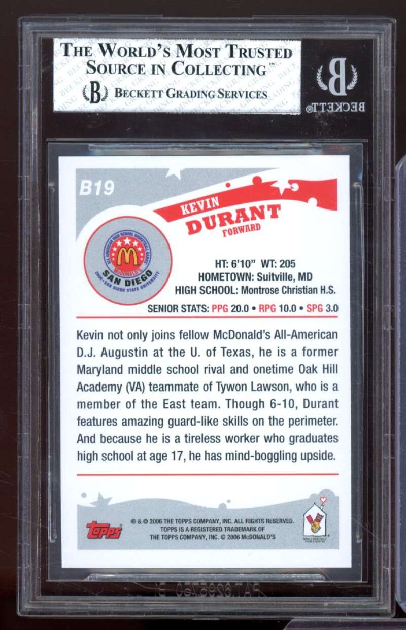 Kevin Durant Rookie Card 2006 Topps McDonald's All-American #B19 BGS 8 Image 2