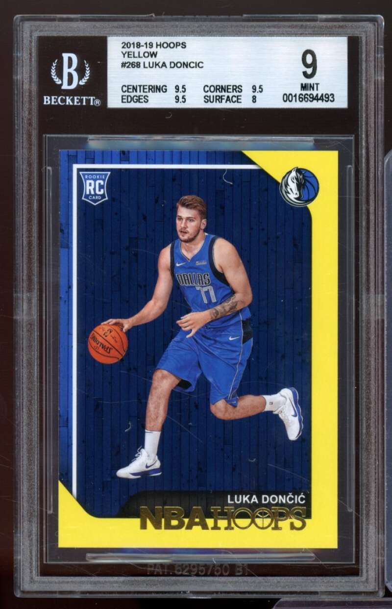 Luka Doncic Rookie Card 2018-19 Hoops Yellow #268 BGS 9 (9.5 9.5 9.5 8) Image 1