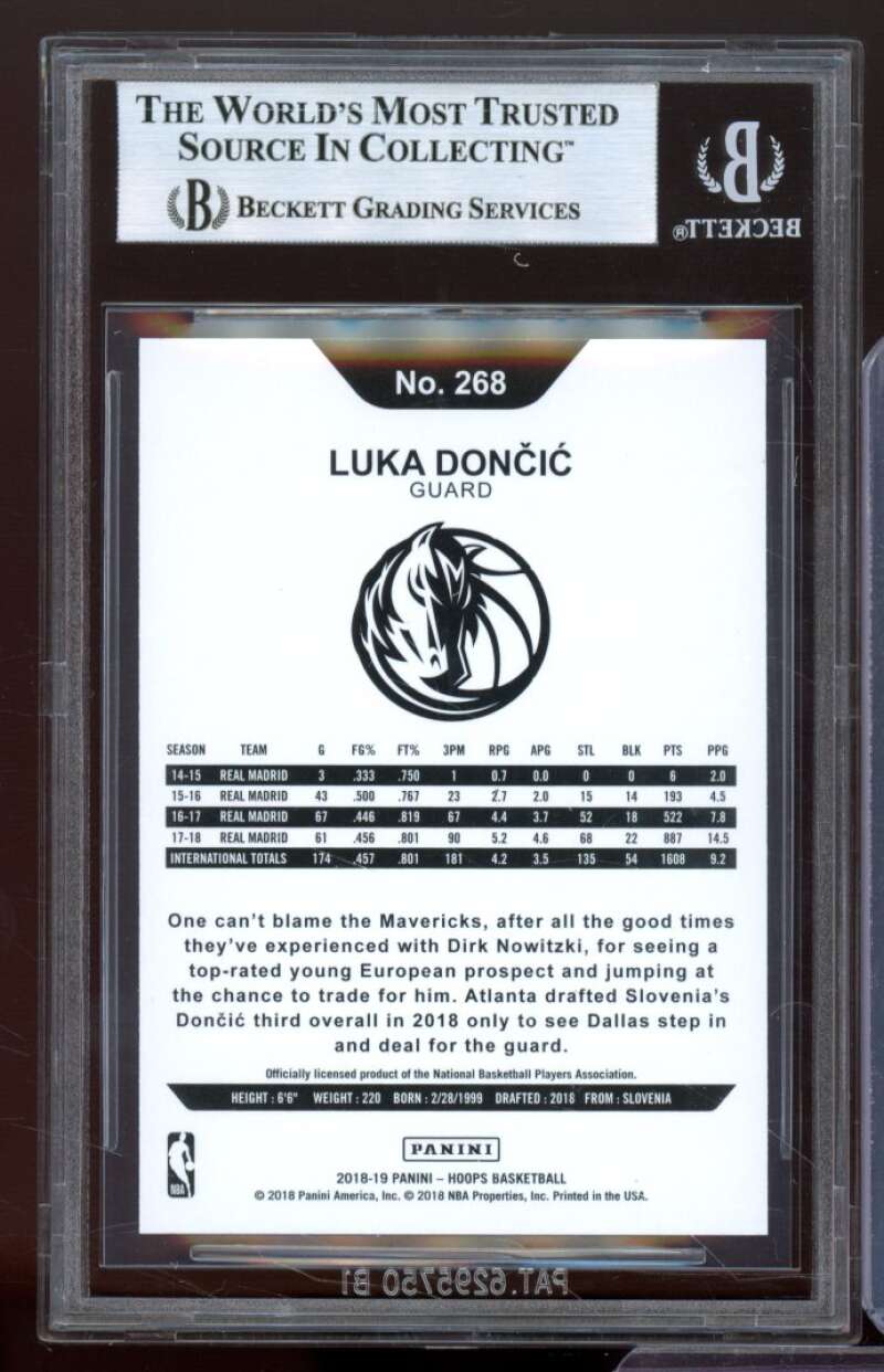 Luka Doncic Rookie Card 2018-19 Hoops Yellow #268 BGS 9 (9.5 9.5 9.5 8) Image 2