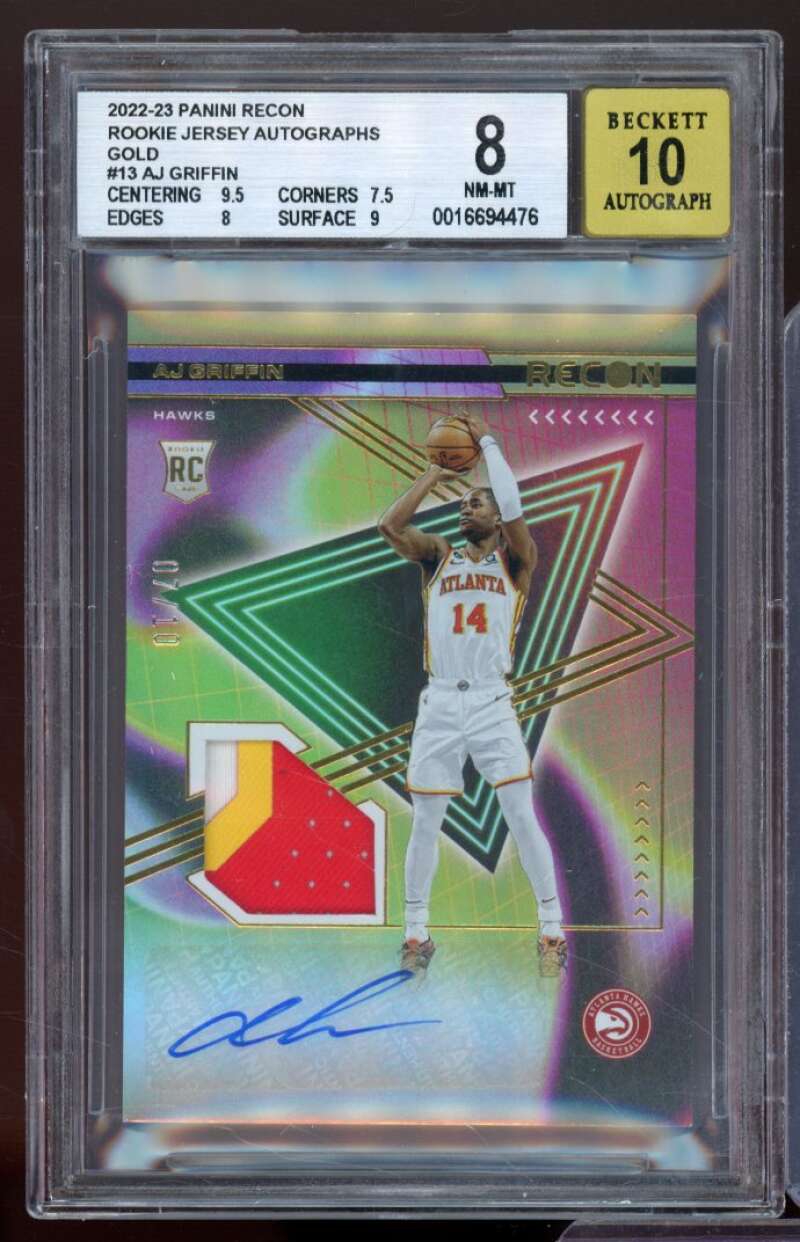 AJ Griffin Rookie 2022-23 Panini Recon Rookie Jersey Auto Gold (#7/10) #13 BGS 8 Image 1