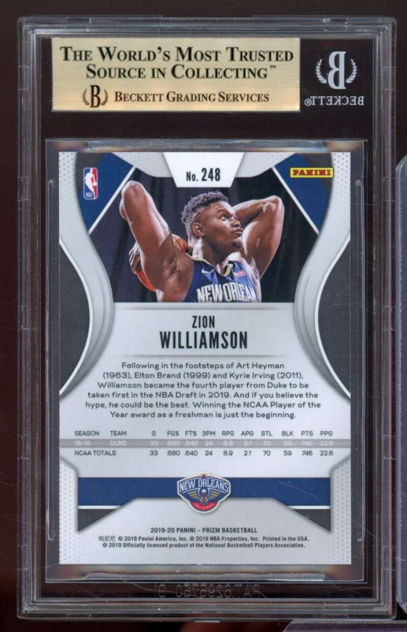 Zion Williamson Rookie Card 2019-20 Panini Prizm #248 BGS 9.5 (9 10 10 9.5) Image 2