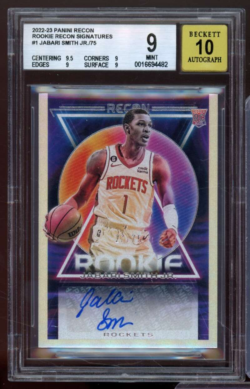 Jabari Smith Jr Rookie Card 2022-23 Panini Recon Signatures #1 BGS 9 (9.5 9 9 9) Image 1