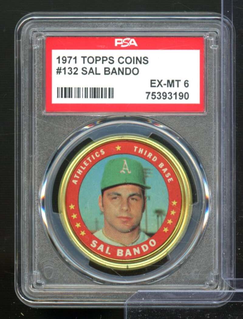 Sal Bando Card 1971 Topps Coins #132 PSA 6 Image 1