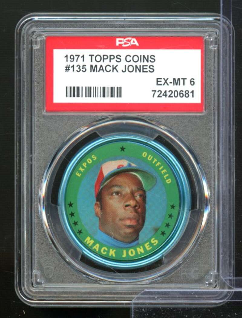 Mack Jones 1971 Topps Coins #135 PSA 6 Image 1