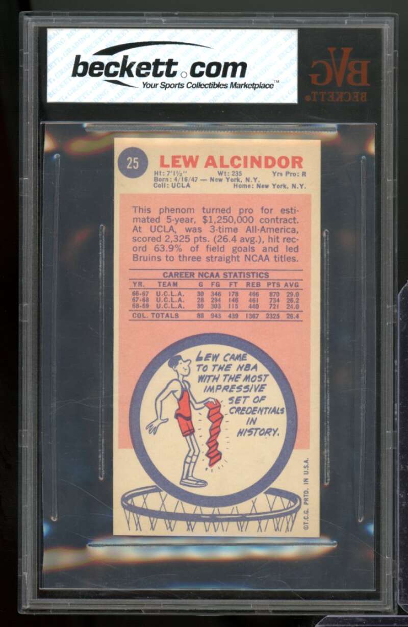 Lew Alcindor Rookie Card 1969-70 Topps #25 BVG 5.5 Image 2