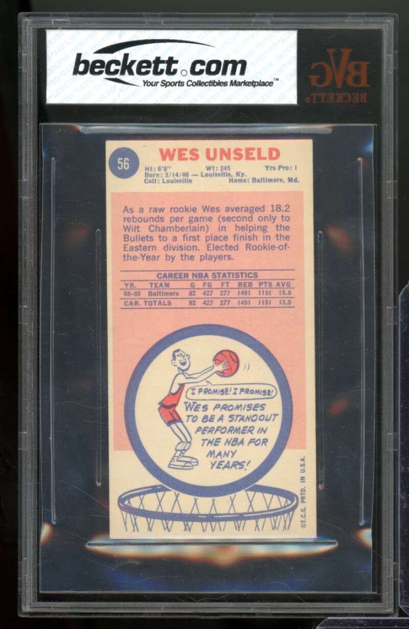 Wes Unseld Rookie Card 1969-70 Topps #56 BVG 5.5 Image 2