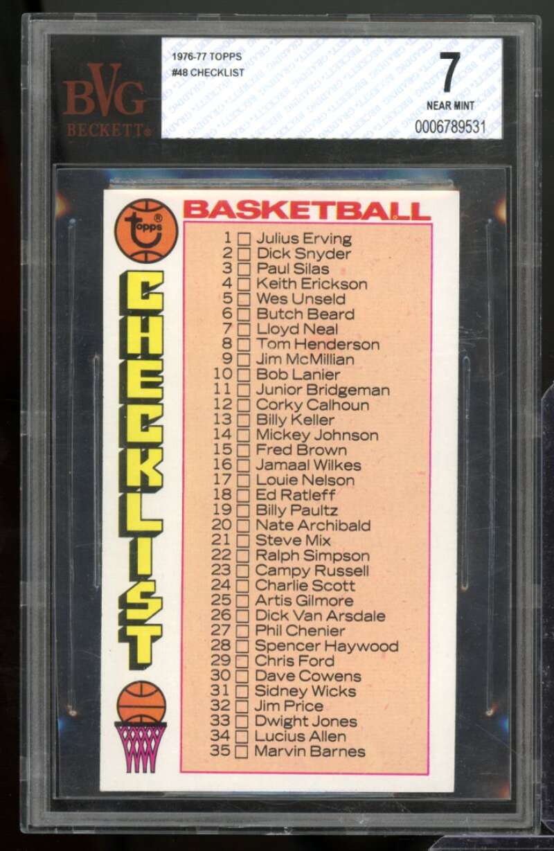 Checklist Card 1976-77 Topps #48 BVG 7 Image 1