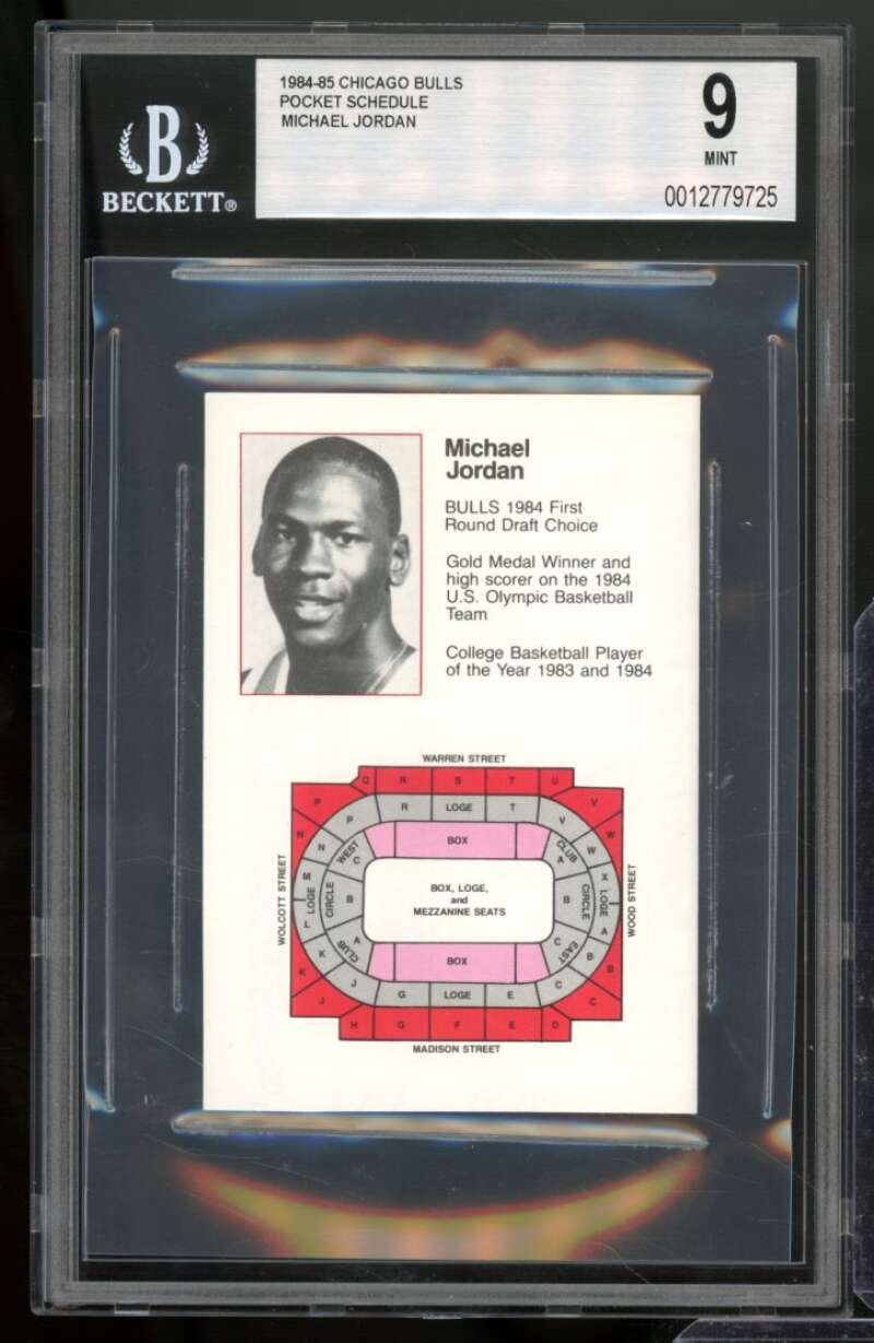 Michael Jordan Rookie 1984-85 Chicago Bulls Pocket Schedule #nno BGS 9 Image 1