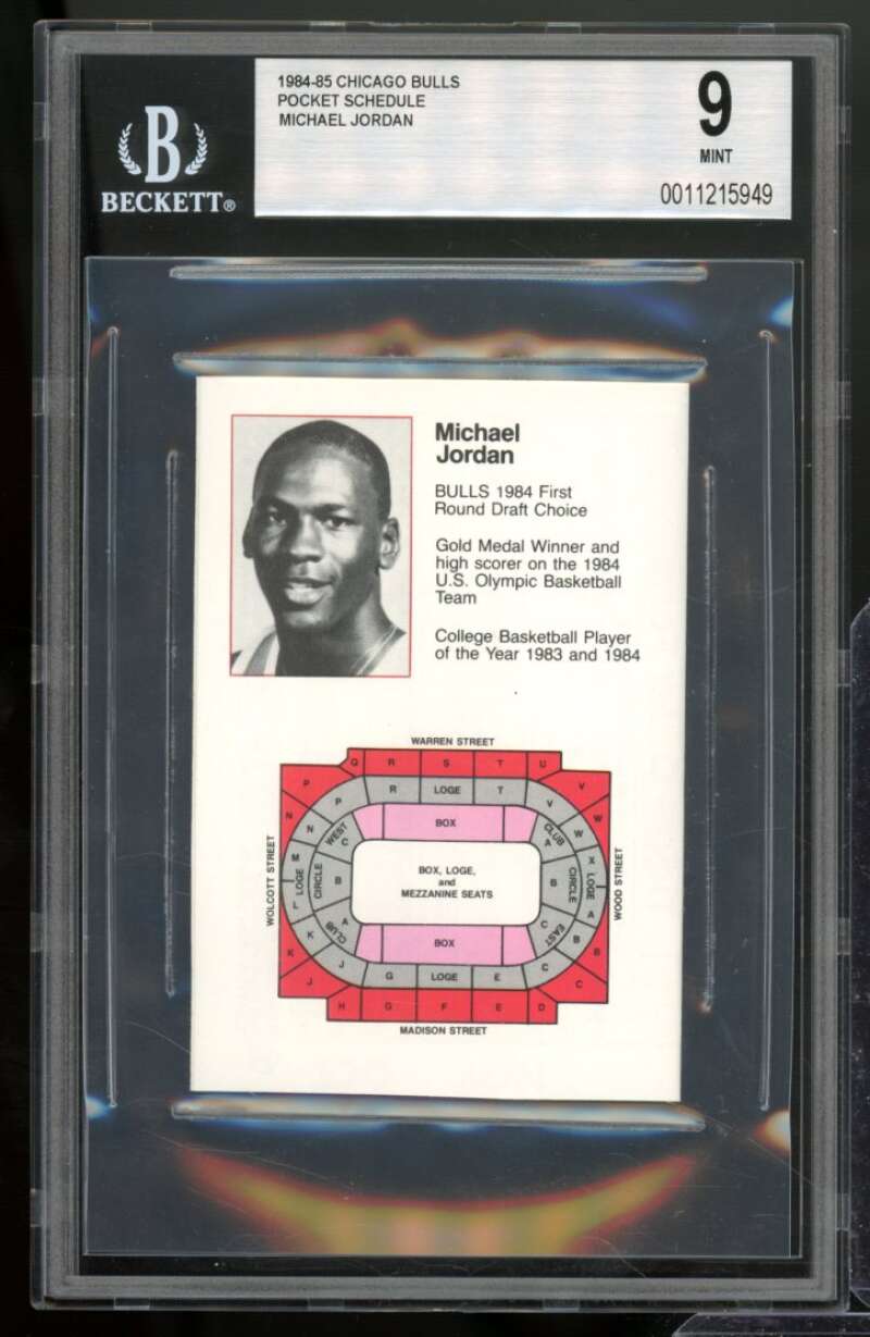 Michael Jordan Rookie 1984-85 Chicago Bulls Pocket Schedule #nno BGS 9 Image 1