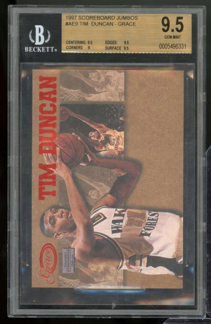 Tim Duncan Rookie Card 1997-98 Scoreboard Jumbos #Ae9 (pop 3) BGS 9.5 Image 1