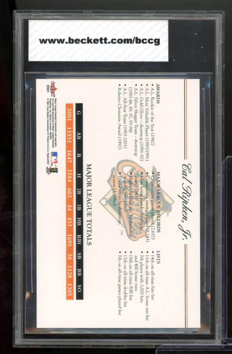 Cal Ripken Card 2001 Fleer Ripken To Greatness Jumbo #nno BGS BCCG 10 Image 2