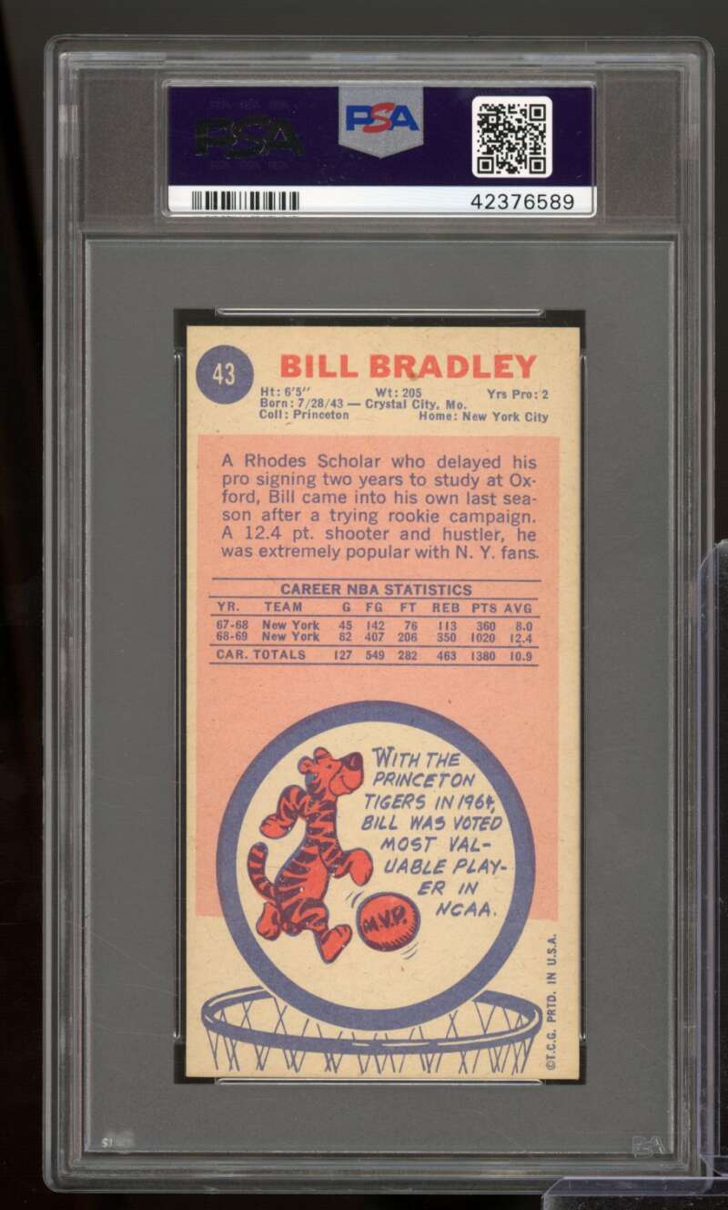 Bill Bradley Rookie Card 1969-70 Topps #43 PSA 6 Image 2