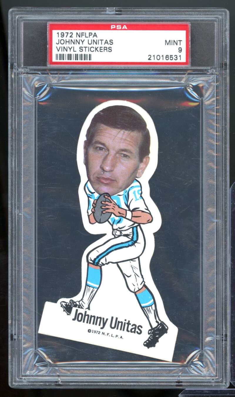 Johnny Unitas Card 1972 NFLPA Vinyl Stickers #nno PSA 9 (read) Image 1