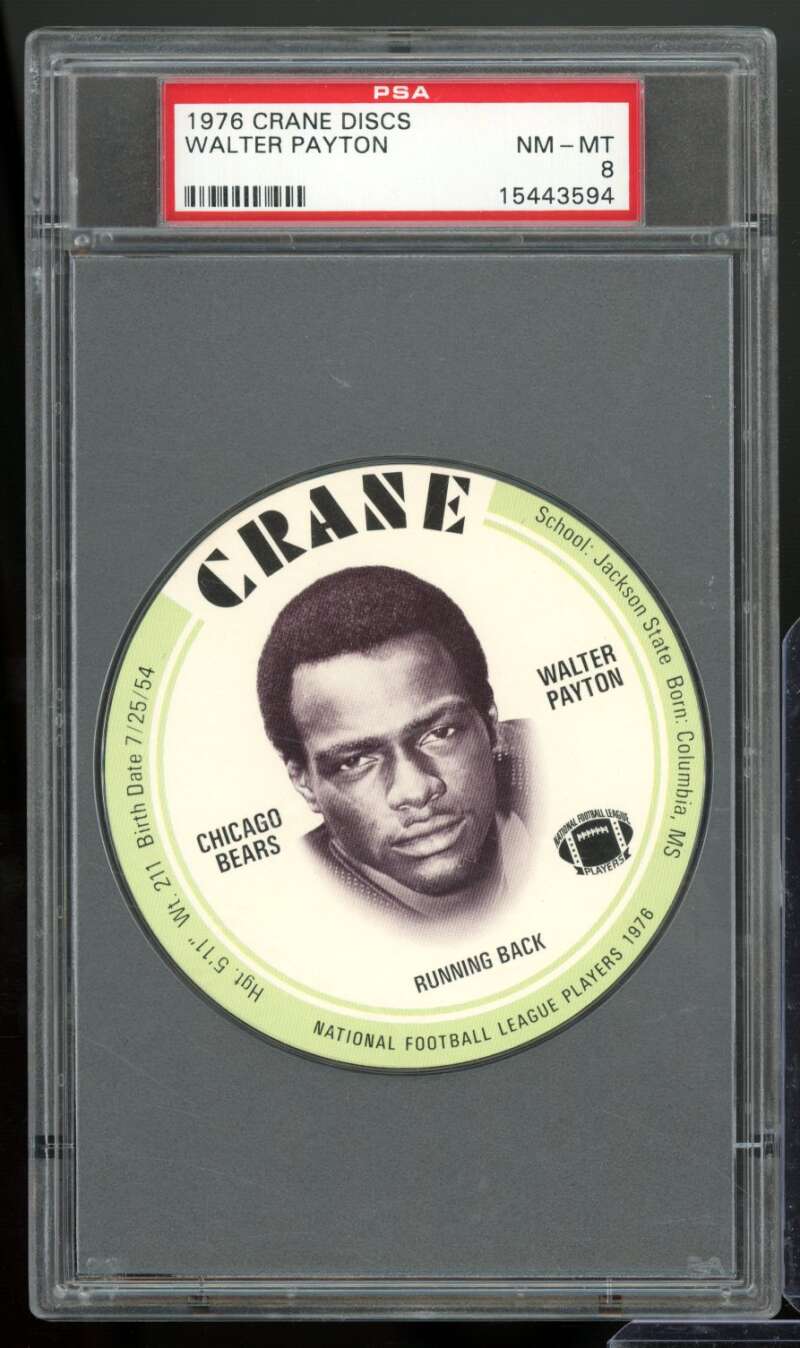 Walter Payton Rookie Card 1976 Crane Discs #nno PSA 8 Image 1