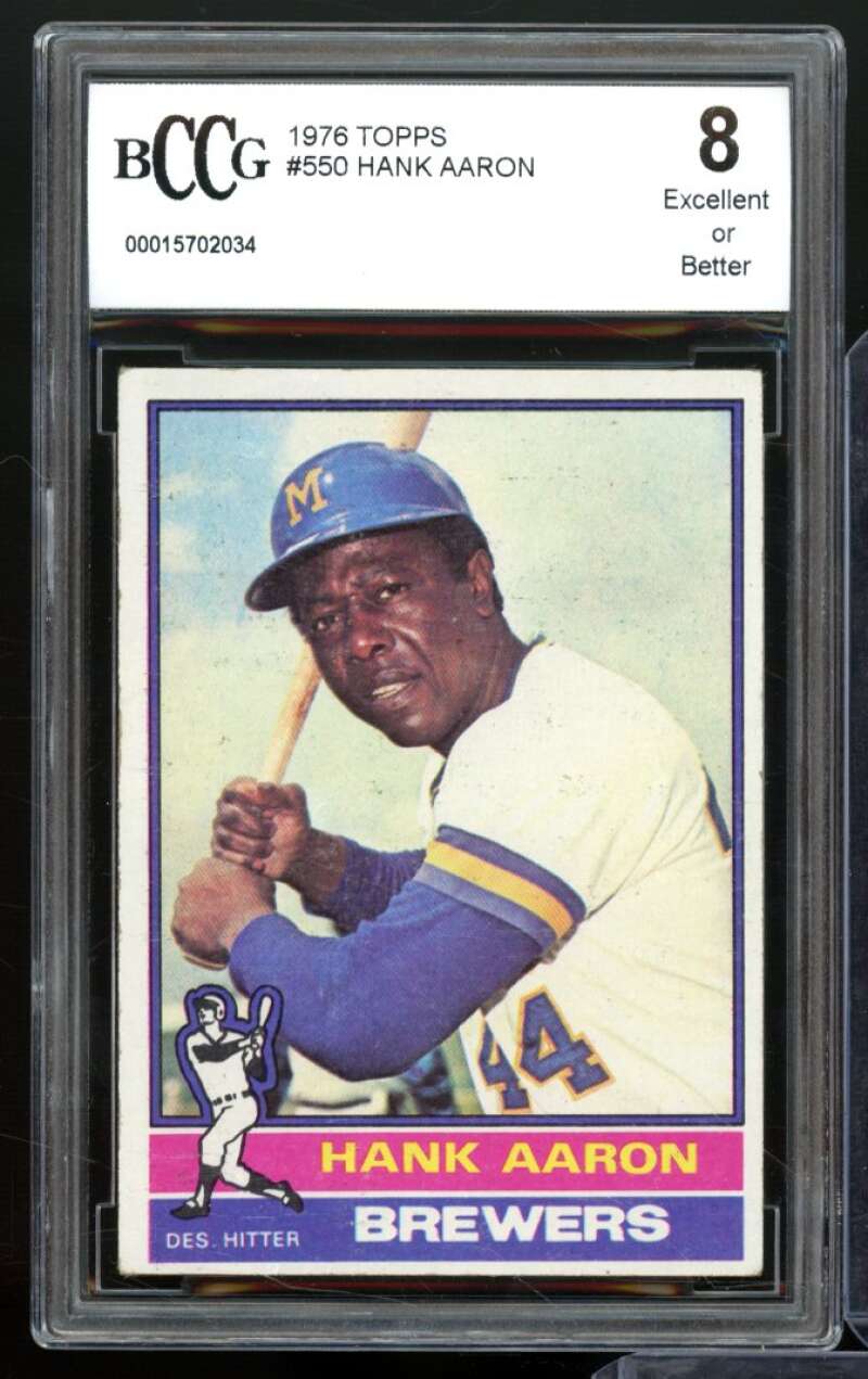 1976 Topps #550 Hank Aaron Card BGS BCCG 8 Excellent+ Image 1