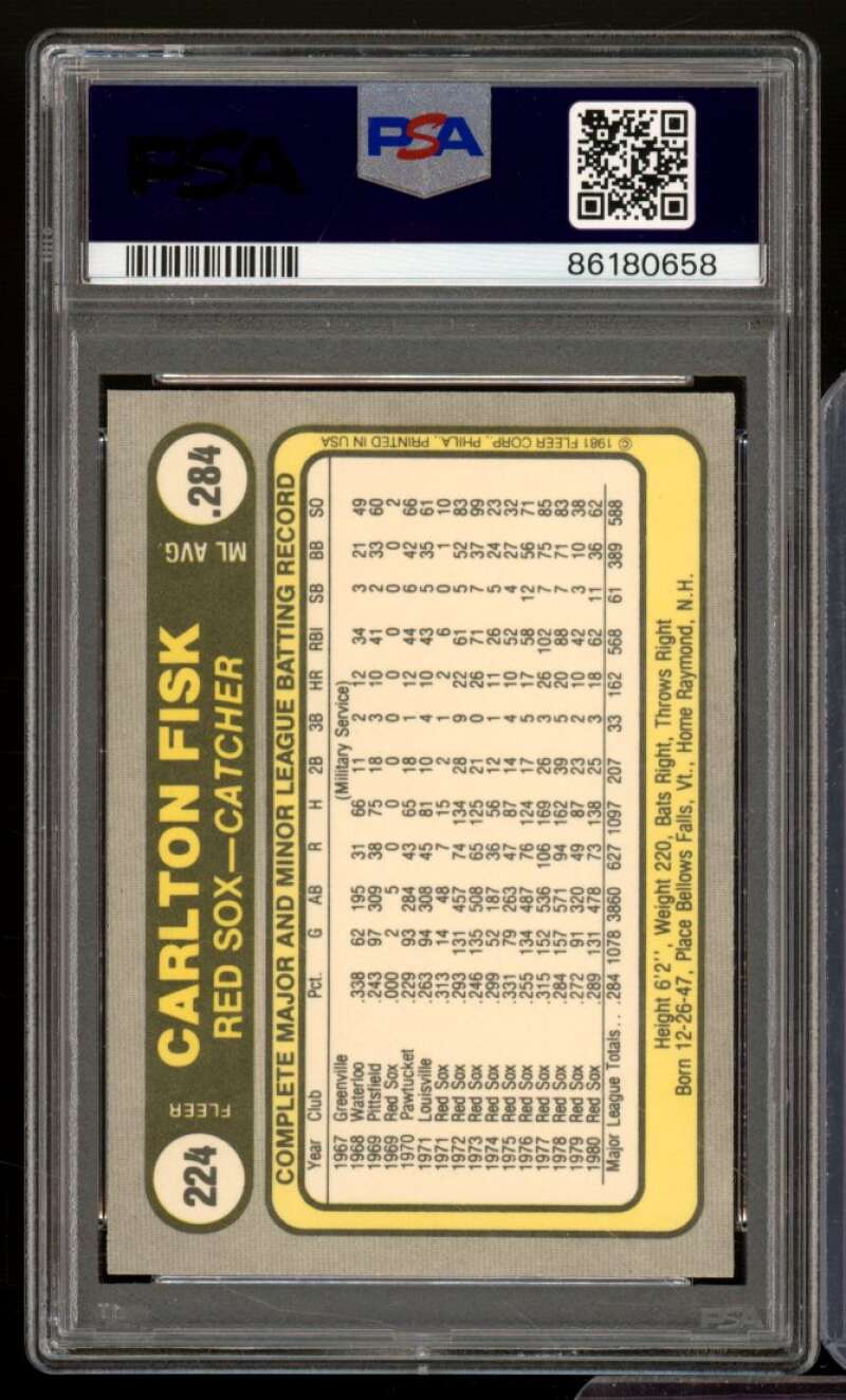 Carlton Fisk Card 1981 Fleer #224 PSA 9 Image 2