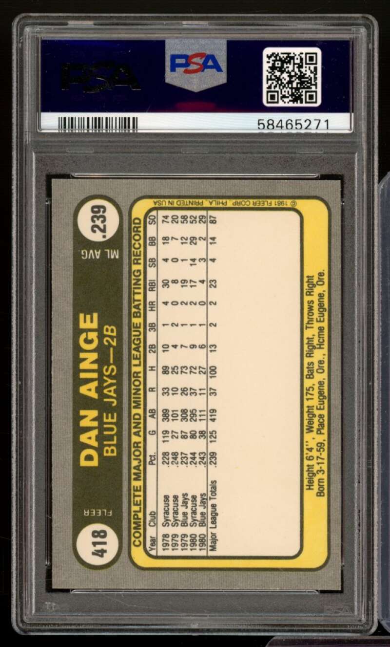 Dan Ainge Rookie Card 1981 Fleer #418 PSA 9 Image 2