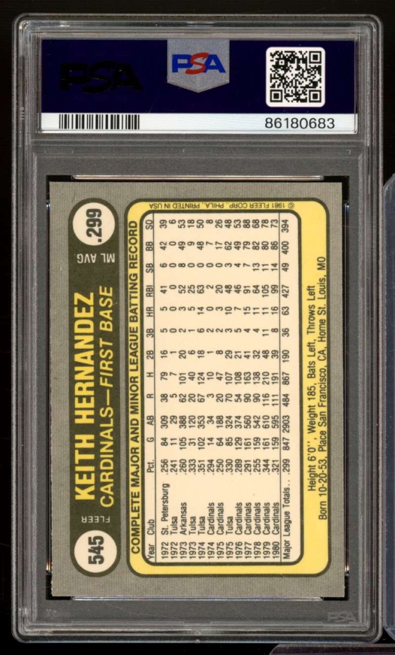 Keith Hernandez Card 1981 Fleer #545 PSA 9 Image 2