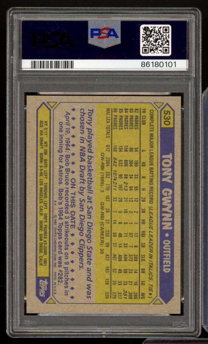 Tony Gwynn Card 1987 Topps #530 PSA 9 Image 2