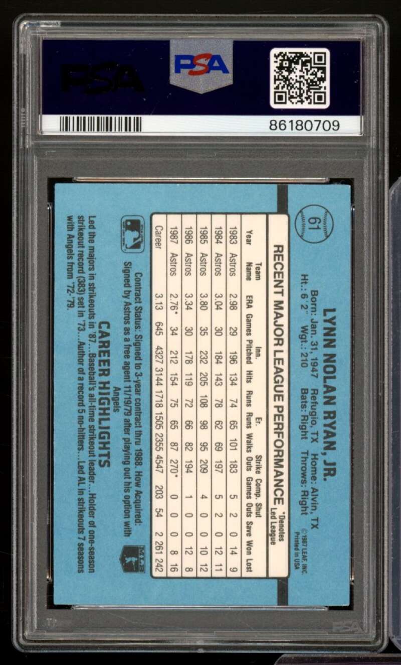 Nolan Ryan Card 1988 Donruss #61 PSA 9 Image 2