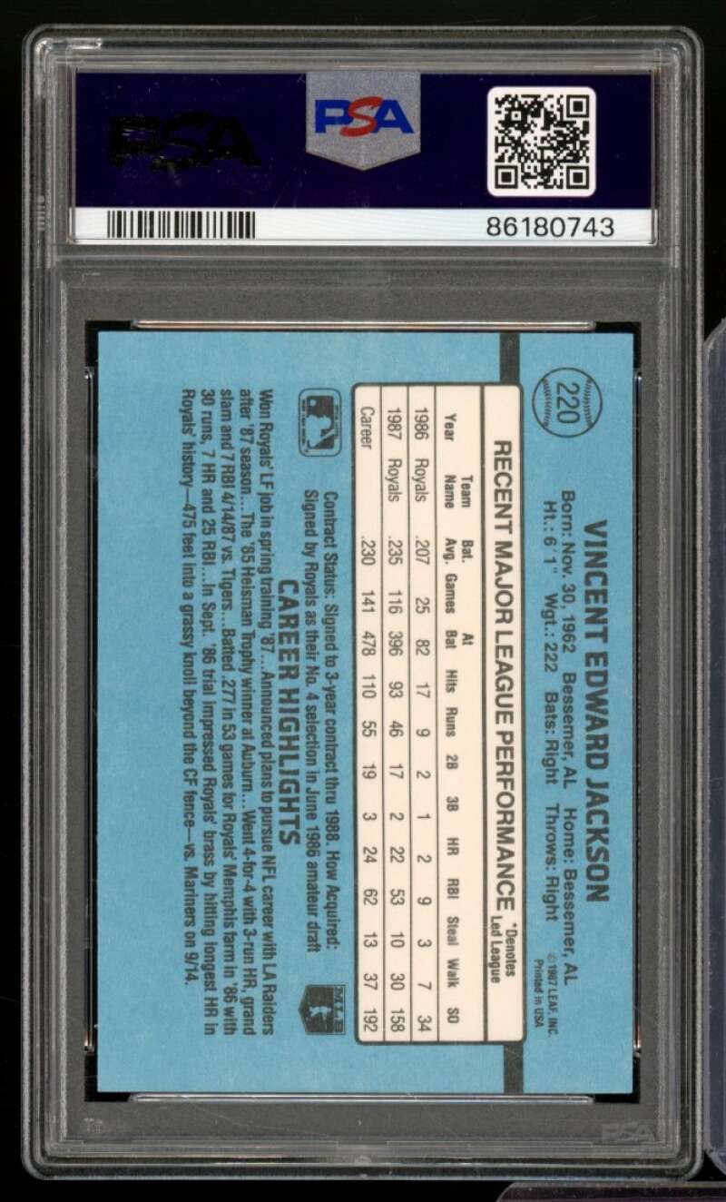 Bo Jackson Card 1988 Donruss #220 PSA 9 Image 2