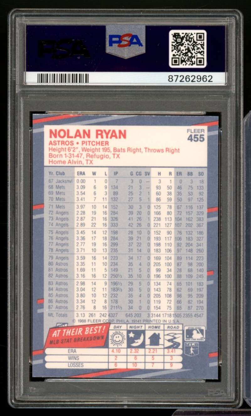 Nolan Ryan Card 1988 Fleer #455 PSA 9 Image 2