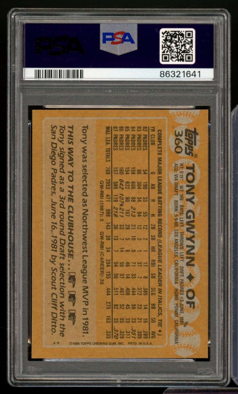 Tony Gwynn Card 1988 Topps #360 PSA 9 Image 2