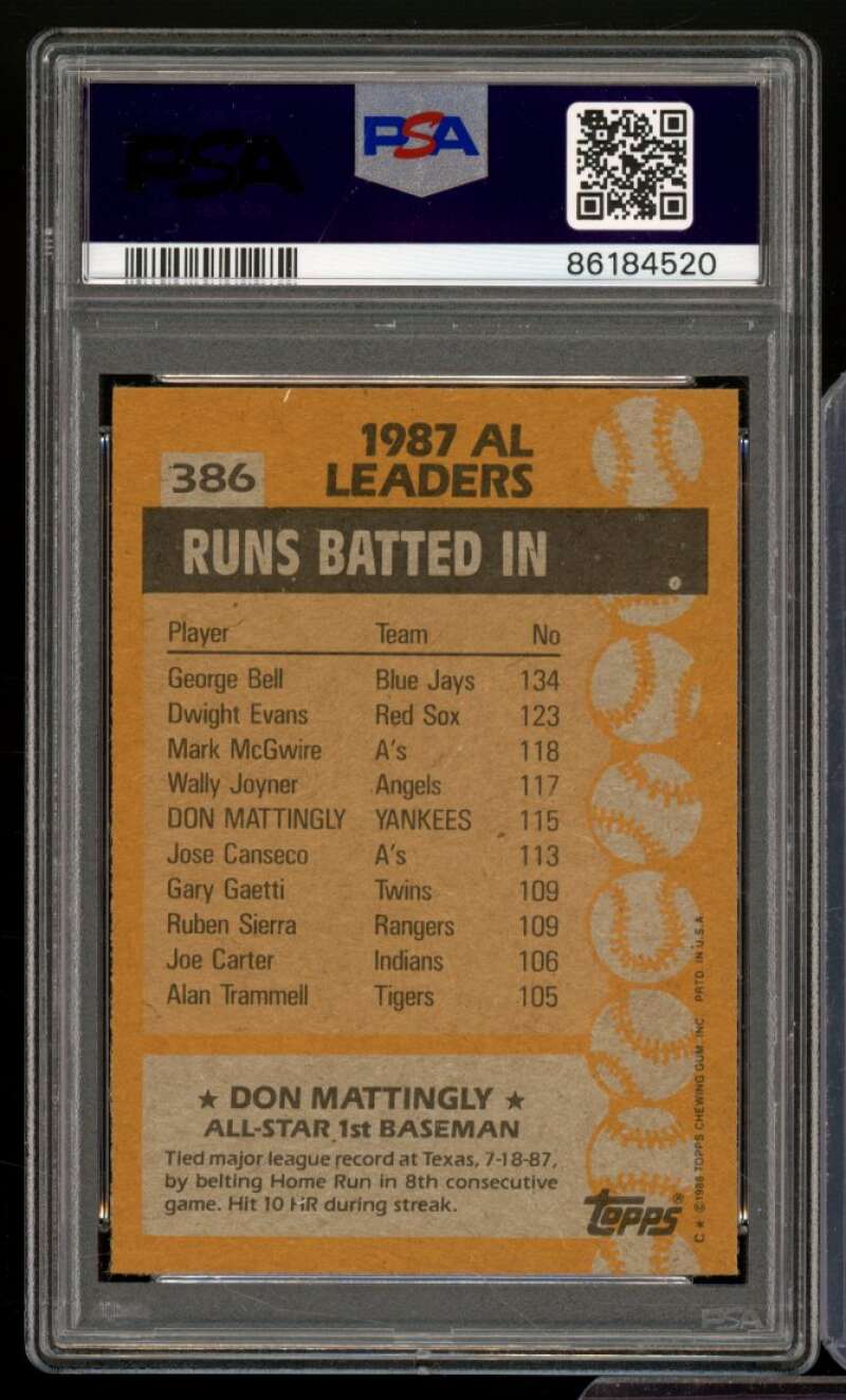 Don Mattingly Card 1988 Topps #386 PSA 9 Image 2