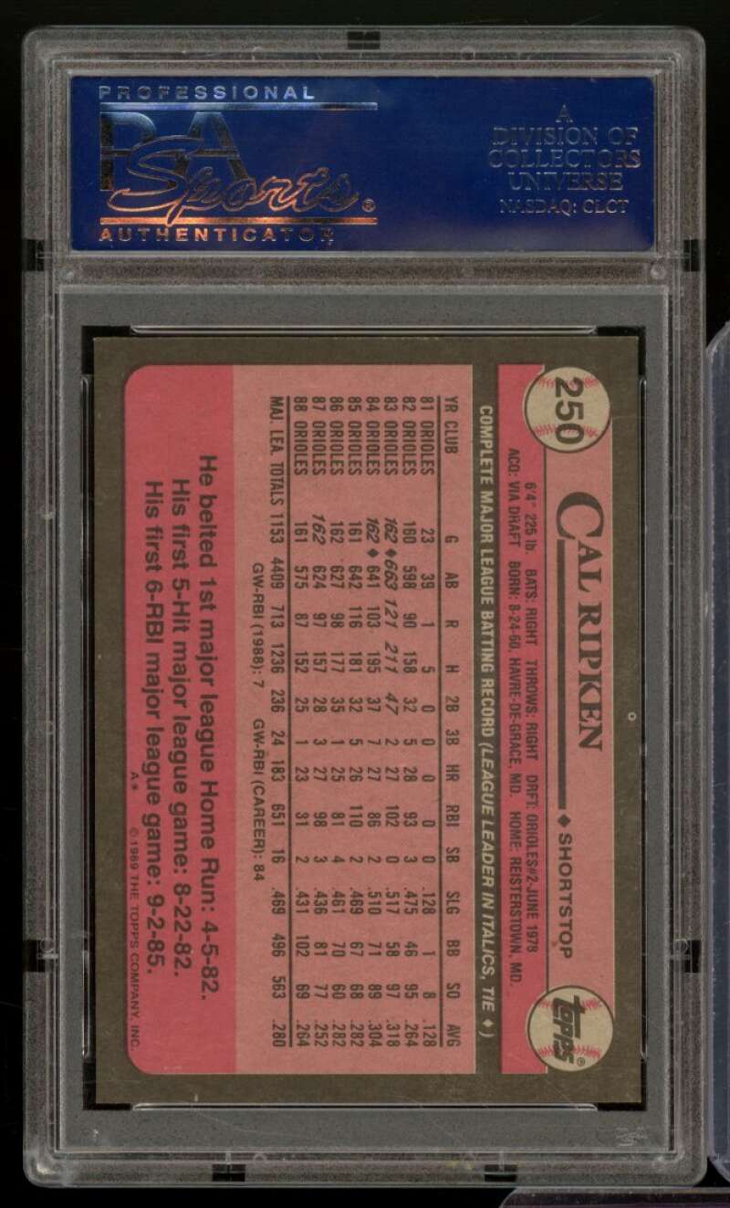 Cal Ripken Jr. Card 1989 Topps #250 PSA 8 Image 2