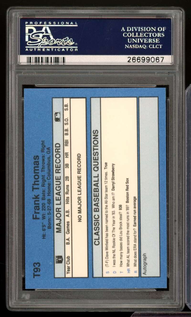 Frank Thomas Rookie Card 1990 Classic #T93 PSA 9 Image 2