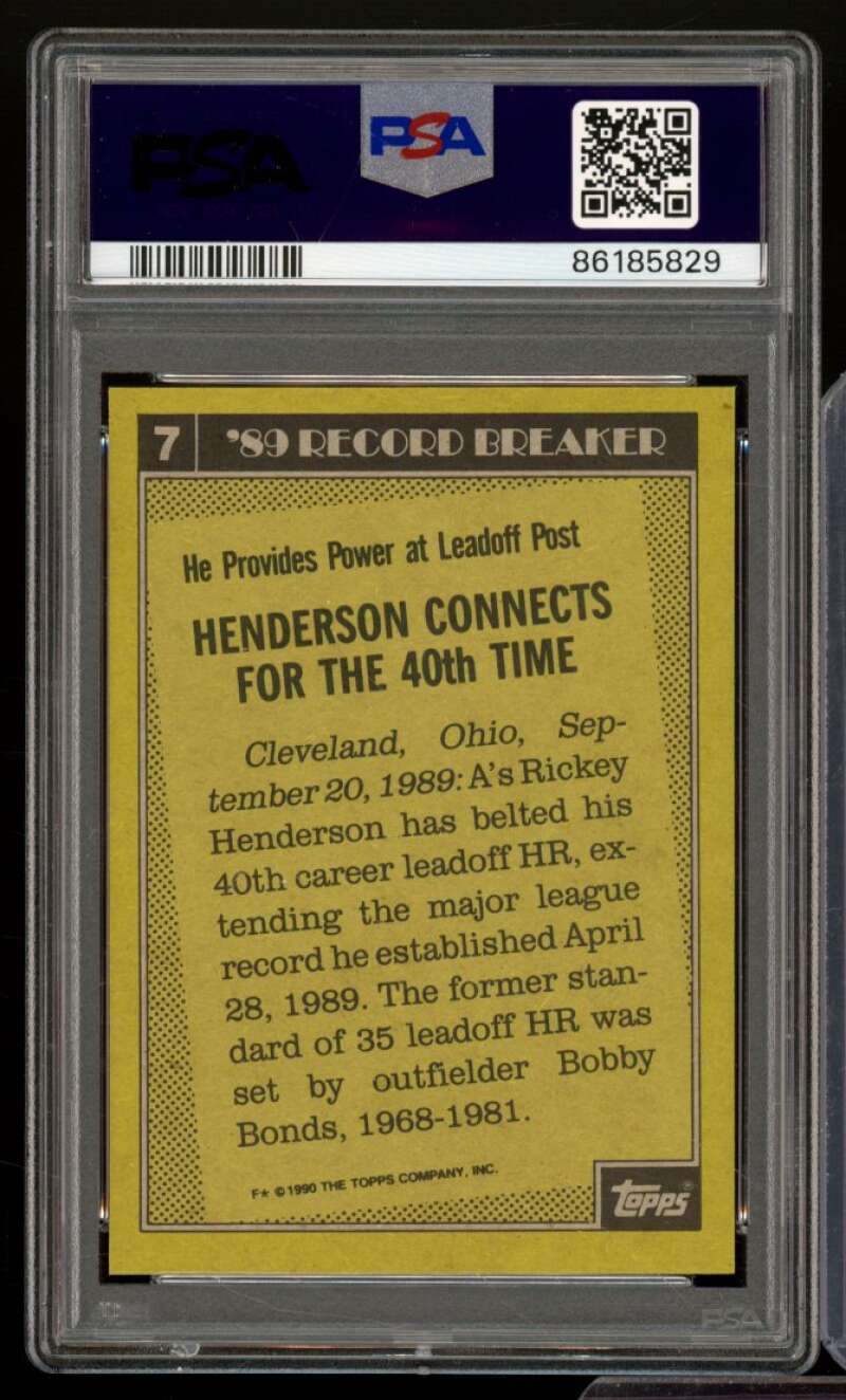 Rickey Henderson Card 1990 Topps #7 PSA 9 Image 2