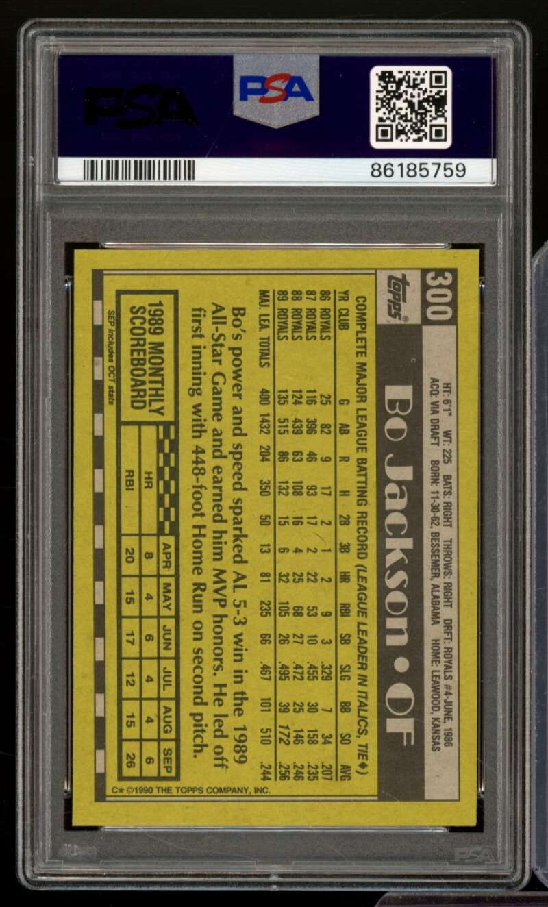 Bo Jackson Card 1990 Topps #300 PSA 9 Image 2