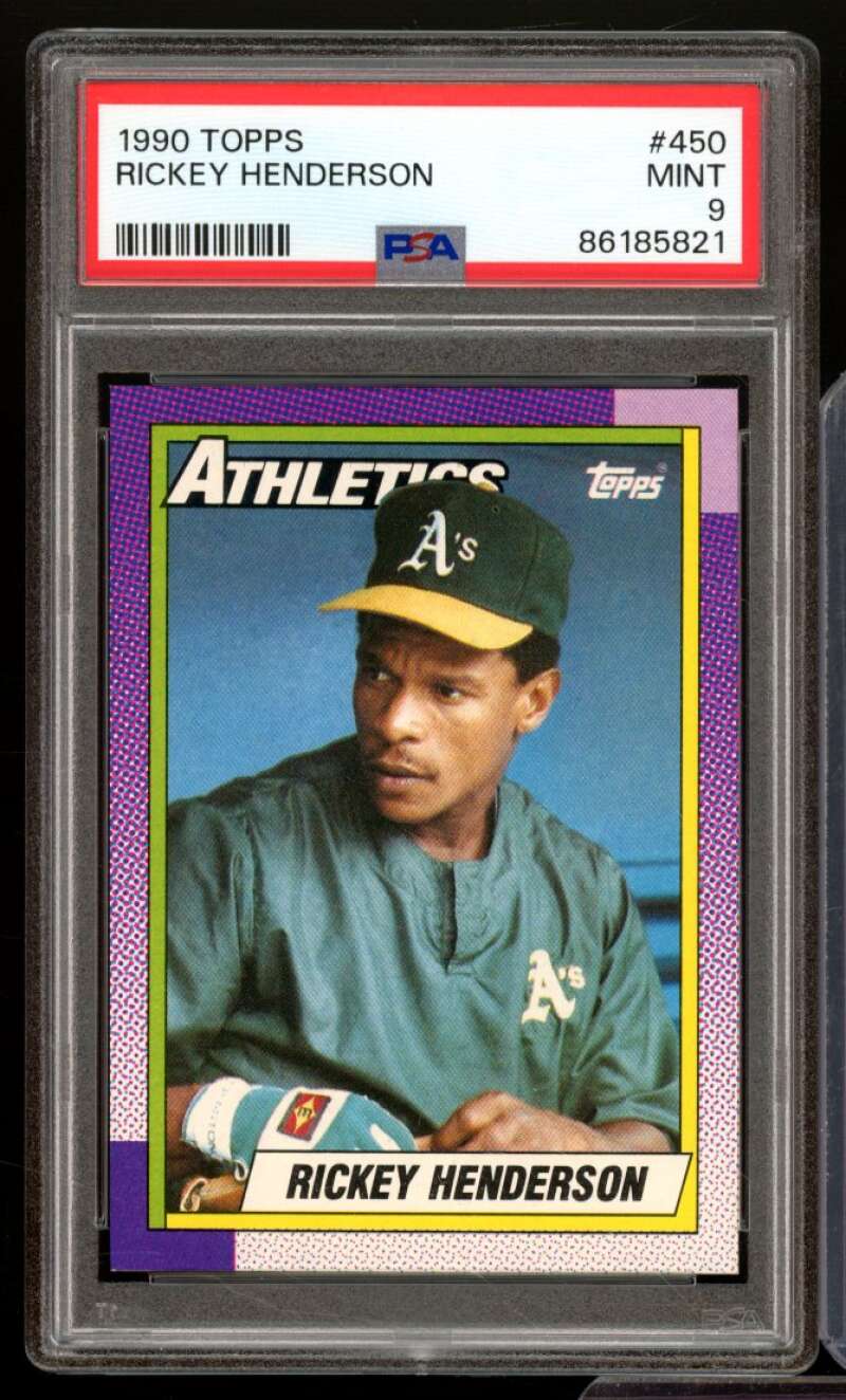 Rickey Henderson Card 1990 Topps #450 PSA 9 Image 1