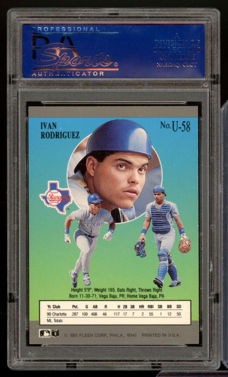 Ivan Rodriguez Rookie Card 1991 Ultra Update #U-58 PSA 9 Image 2