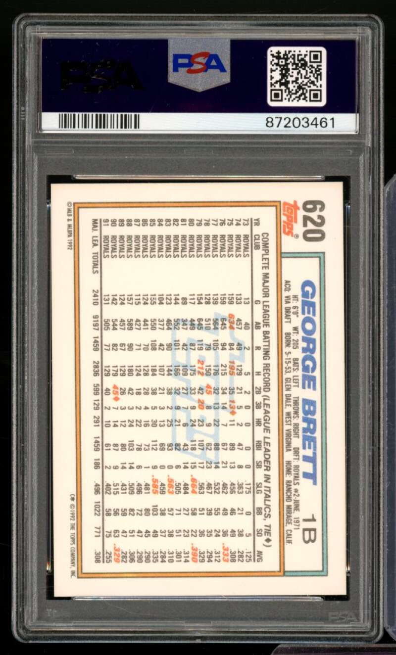 George Brett Card 1992 Topps #620 PSA 9 Image 2