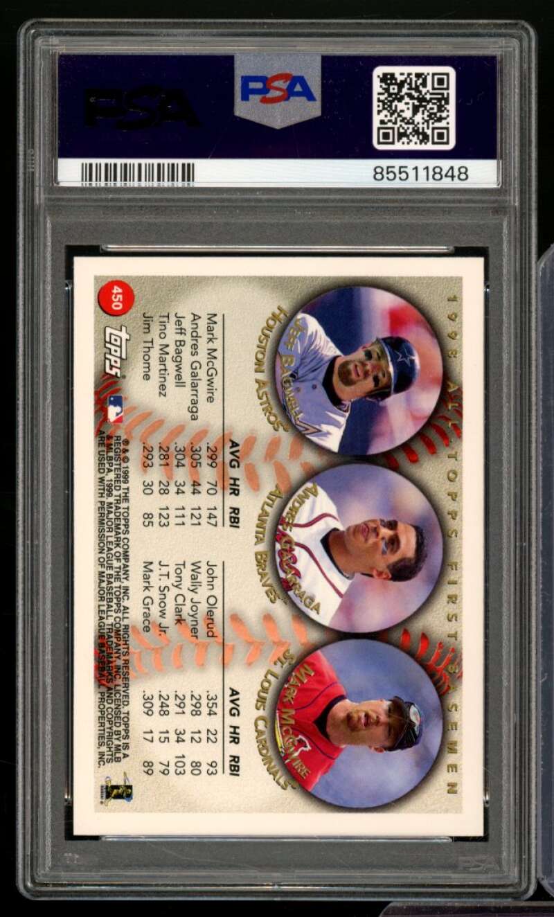 Jeff Bagwell/Andres Galarraga/Mark McGwire Card 1999 Topps #450 PSA 9 Image 2